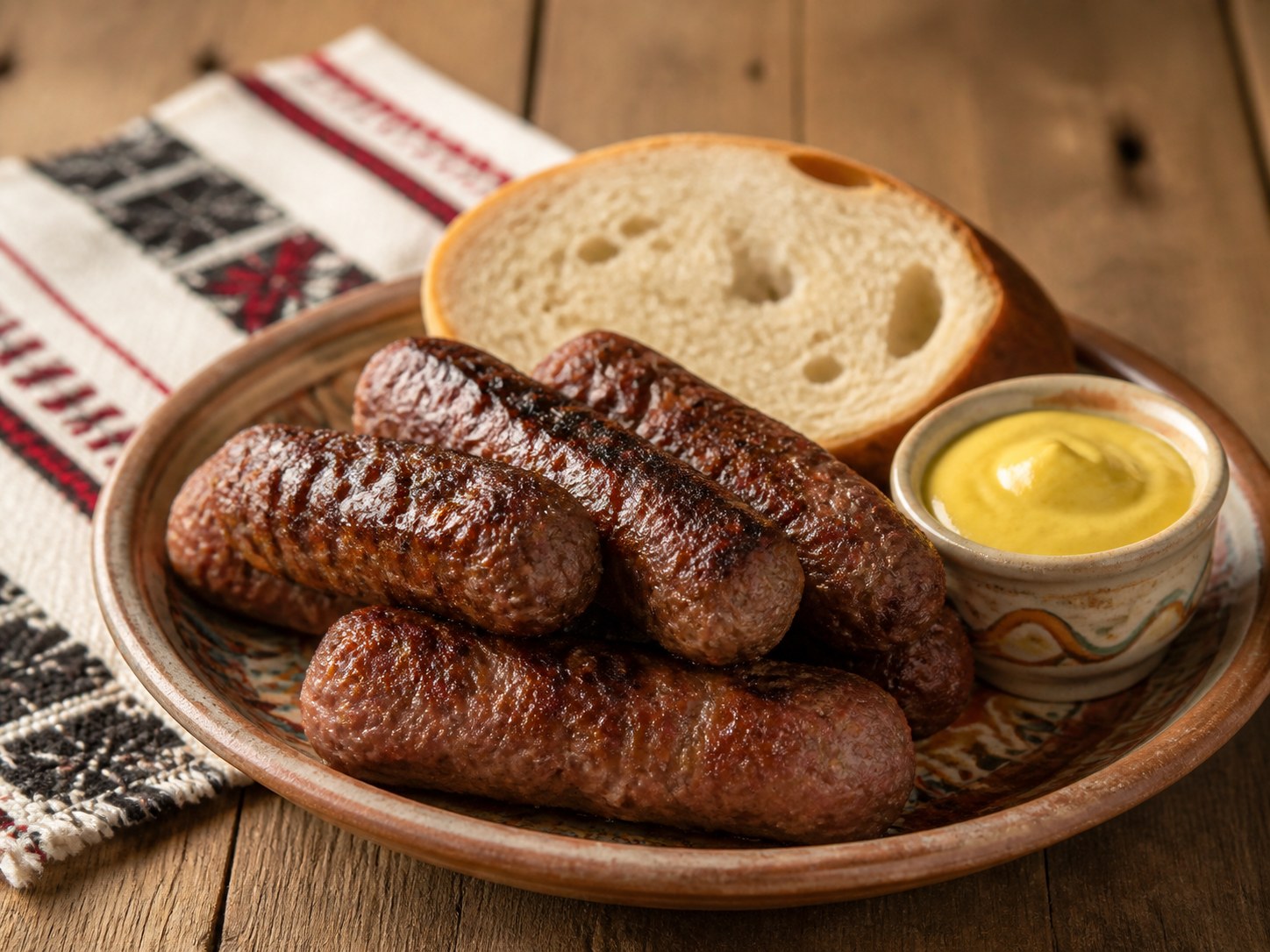 Romanian grilled mici served with mustard