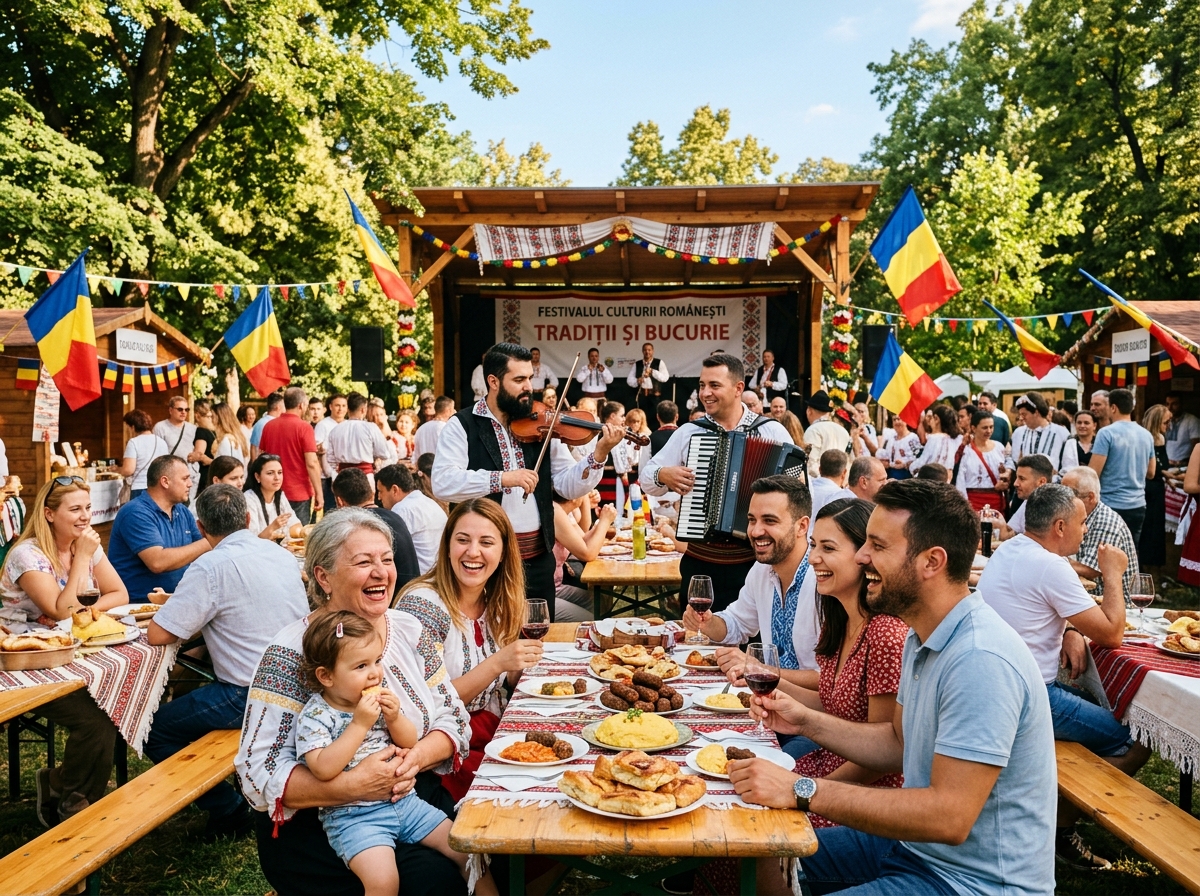 Festival guests enjoying authentic Romanian food, music and community celebration